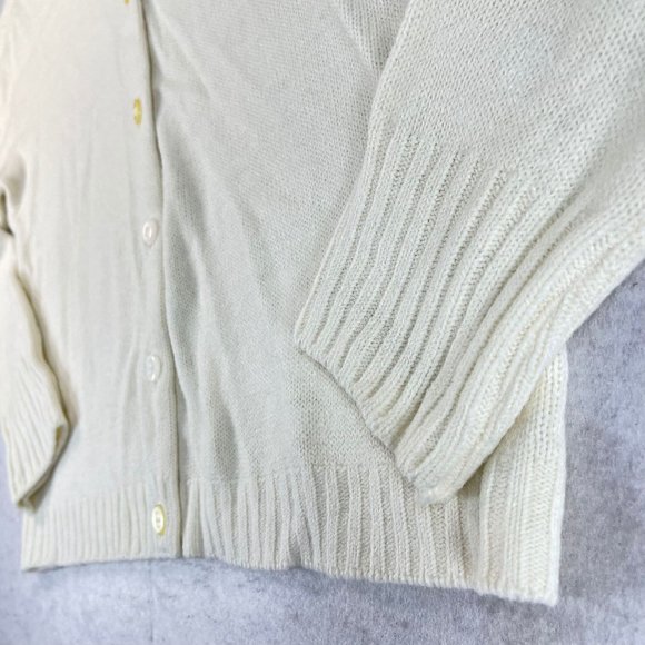 Vintage Unbranded Womens Ivory Cream Long Sleeve Pearl Button Cardigan Sweater - Picture 5 of 11